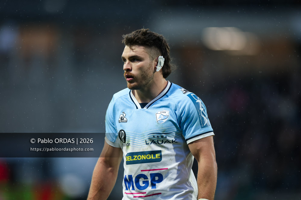 Mateo Carreras, lors du match de Top 14 entre l'Aviron bayonnais et le Racing 92, le 14 février 2026 au stade Jean Dauger de Bayonne, France (Photo Pablo ORDAS)