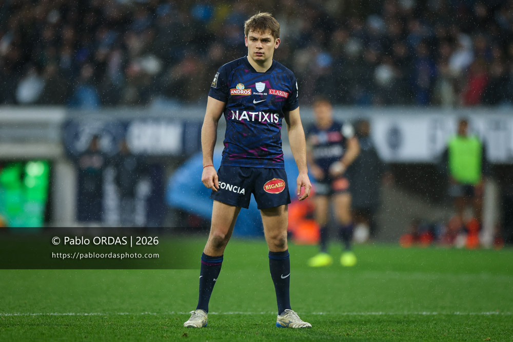 Ugo Seunes, lors du match de Top 14 entre l'Aviron bayonnais et le Racing 92, le 14 février 2026 au stade Jean Dauger de Bayonne, France (Photo Pablo ORDAS)