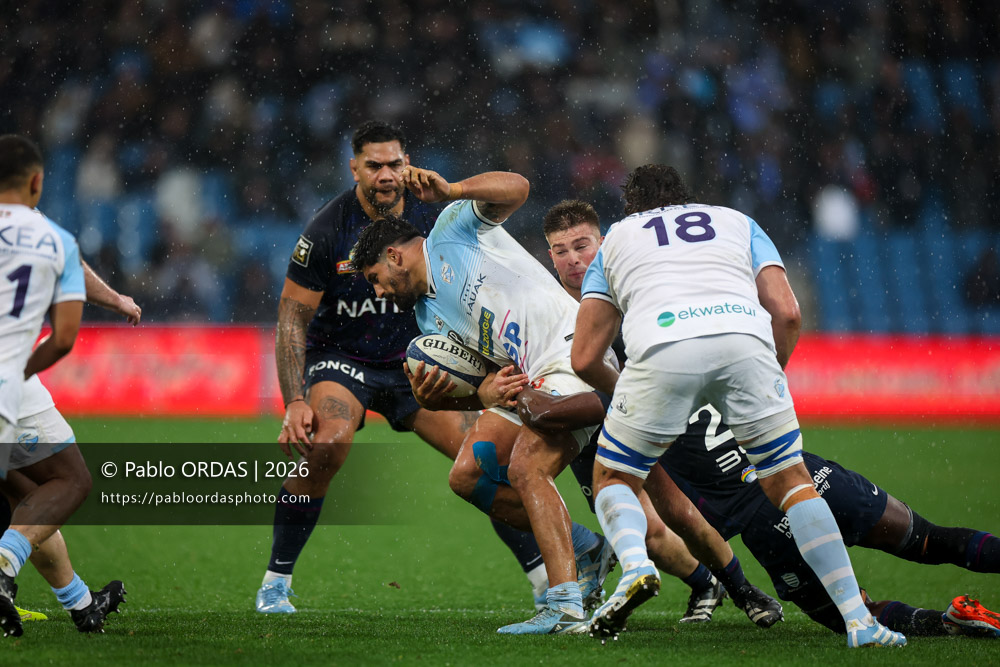 Rodrigo Bruni, lors du match de Top 14 entre l'Aviron bayonnais et le Racing 92, le 14 février 2026 au stade Jean Dauger de Bayonne, France (Photo Pablo ORDAS)