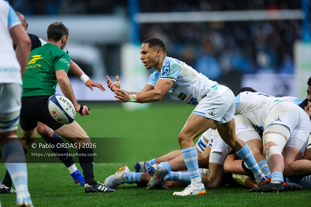 Herschel Jantjies, lors du match de Top 14 entre l'Aviron bayonnais et le Racing 92, le 14 février 2026 au stade Jean Dauger de Bayonne, France (Photo Pablo ORDAS)