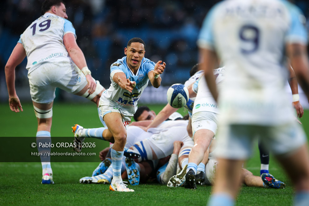 Herschel Jantjies, lors du match de Top 14 entre l'Aviron bayonnais et le Racing 92, le 14 février 2026 au stade Jean Dauger de Bayonne, France (Photo Pablo ORDAS)