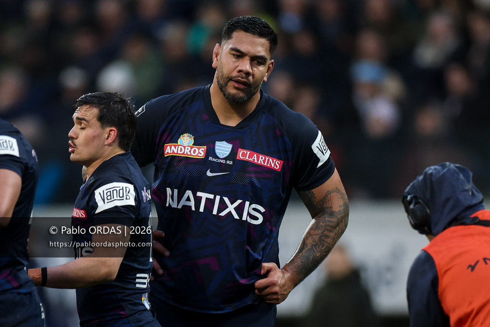 Romain Taofifenua, lors du match de Top 14 entre l'Aviron bayonnais et le Racing 92, le 14 février 2026 au stade Jean Dauger de Bayonne, France (Photo Pablo ORDAS)
