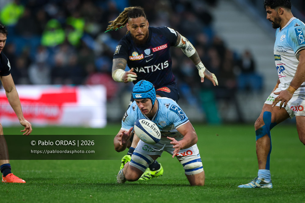 Manex Ariceta, lors du match de Top 14 entre l'Aviron bayonnais et le Racing 92, le 14 février 2026 au stade Jean Dauger de Bayonne, France (Photo Pablo ORDAS)