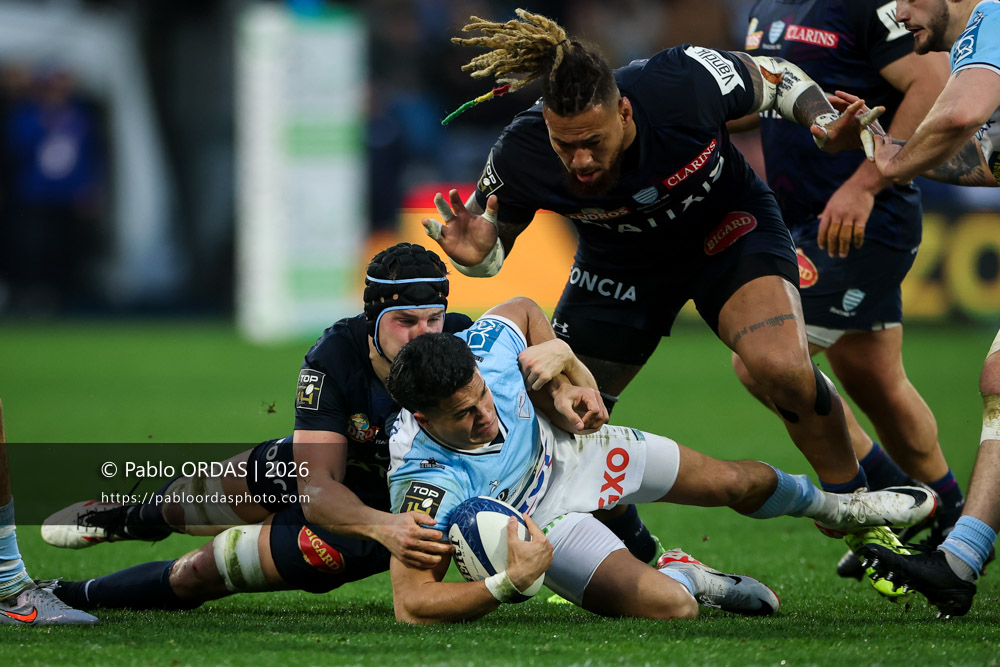 Tom Spring, lors du match de Top 14 entre l'Aviron bayonnais et le Racing 92, le 14 février 2026 au stade Jean Dauger de Bayonne, France (Photo Pablo ORDAS)