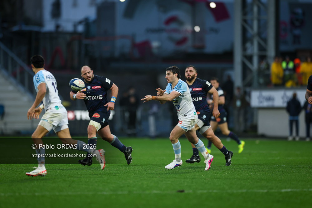 Baptiste Germain, lors du match de Top 14 entre l'Aviron bayonnais et le Racing 92, le 14 février 2026 au stade Jean Dauger de Bayonne, France (Photo Pablo ORDAS)