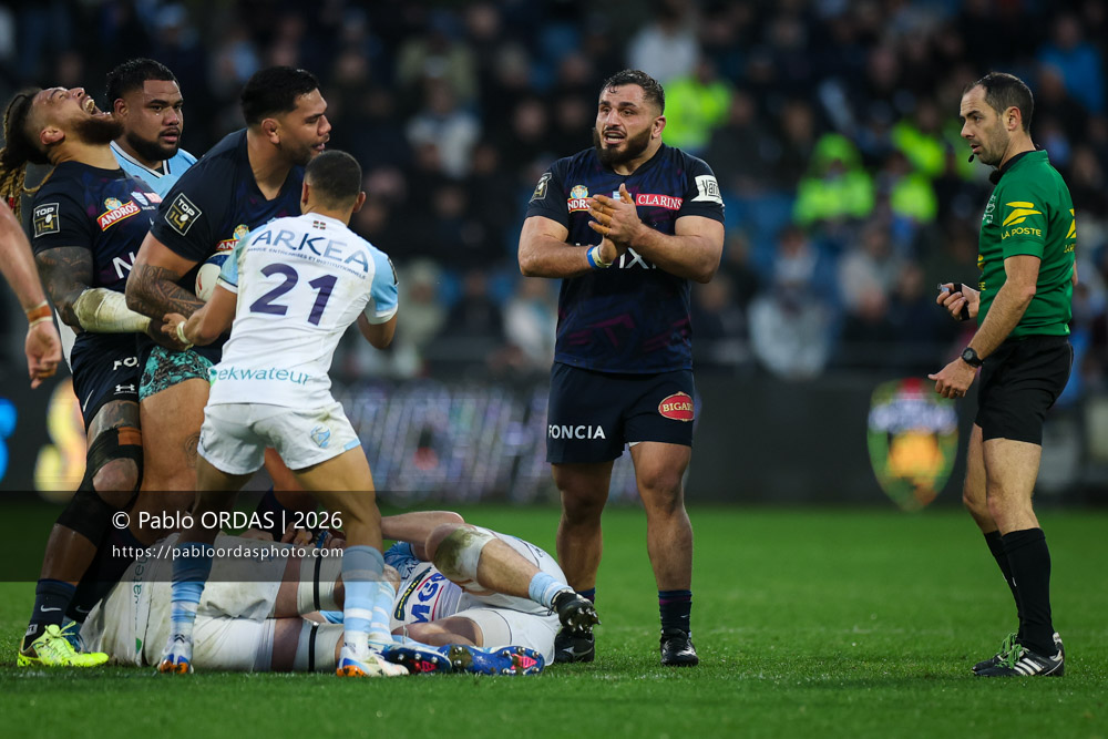 Guram Gogichashvili, lors du match de Top 14 entre l'Aviron bayonnais et le Racing 92, le 14 février 2026 au stade Jean Dauger de Bayonne, France (Photo Pablo ORDAS)