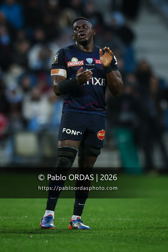 Shingirai Manyarara, lors du match de Top 14 entre l'Aviron bayonnais et le Racing 92, le 14 février 2026 au stade Jean Dauger de Bayonne, France (Photo Pablo ORDAS)