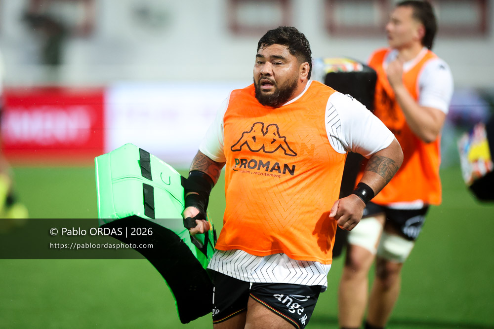 Sébastien Taofifenua, lors du match de Pro D2 entre le Biarritz olympique et Provence Rugby, le 6 mars 2026 au stade Aguiléra de Biarritz, France (Photo Pablo ORDAS)
