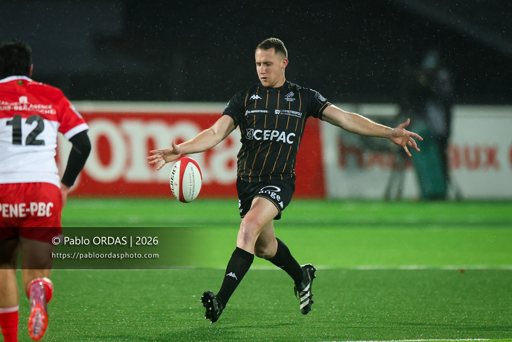 Thomas Salles, lors du match de Pro D2 entre le Biarritz olympique et Provence Rugby, le 6 mars 2026 au stade Aguiléra de Biarritz, France (Photo Pablo ORDAS)