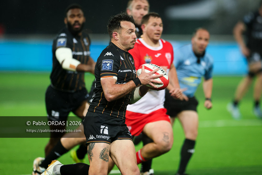 Pierre Lucas, lors du match de Pro D2 entre le Biarritz olympique et Provence Rugby, le 6 mars 2026 au stade Aguiléra de Biarritz, France (Photo Pablo ORDAS)
