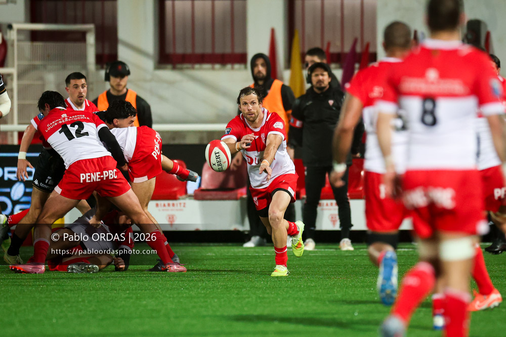 Yann Lesgourgues, lors du match de Pro D2 entre le Biarritz olympique et Provence Rugby, le 6 mars 2026 au stade Aguiléra de Biarritz, France (Photo Pablo ORDAS)