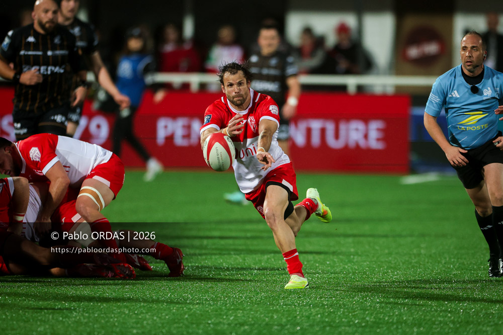 Yann Lesgourgues, lors du match de Pro D2 entre le Biarritz olympique et Provence Rugby, le 6 mars 2026 au stade Aguiléra de Biarritz, France (Photo Pablo ORDAS)