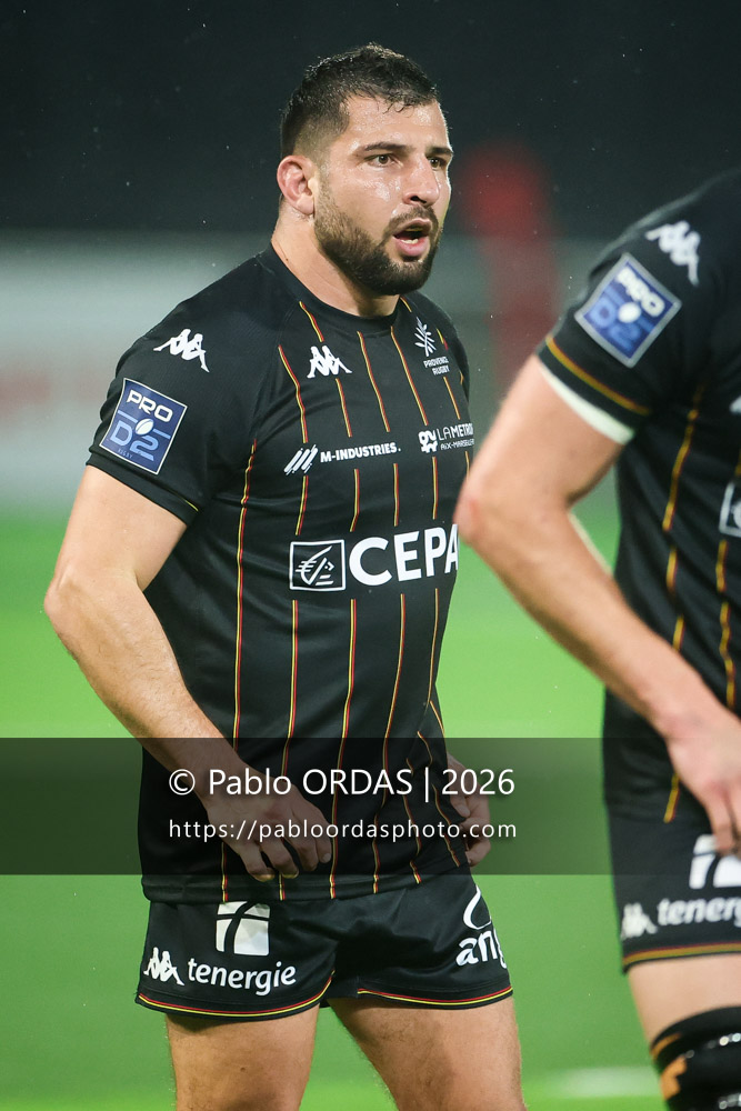 Thomas Sauveterre, lors du match de Pro D2 entre le Biarritz olympique et Provence Rugby, le 6 mars 2026 au stade Aguiléra de Biarritz, France (Photo Pablo ORDAS)