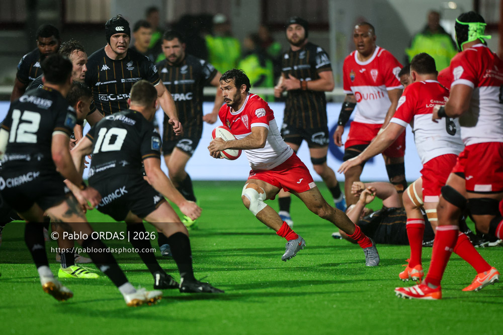 Arthur Bonneval, lors du match de Pro D2 entre le Biarritz olympique et Provence Rugby, le 6 mars 2026 au stade Aguiléra de Biarritz, France (Photo Pablo ORDAS)