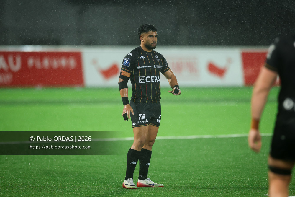 Sione Tui, lors du match de Pro D2 entre le Biarritz olympique et Provence Rugby, le 6 mars 2026 au stade Aguiléra de Biarritz, France (Photo Pablo ORDAS)