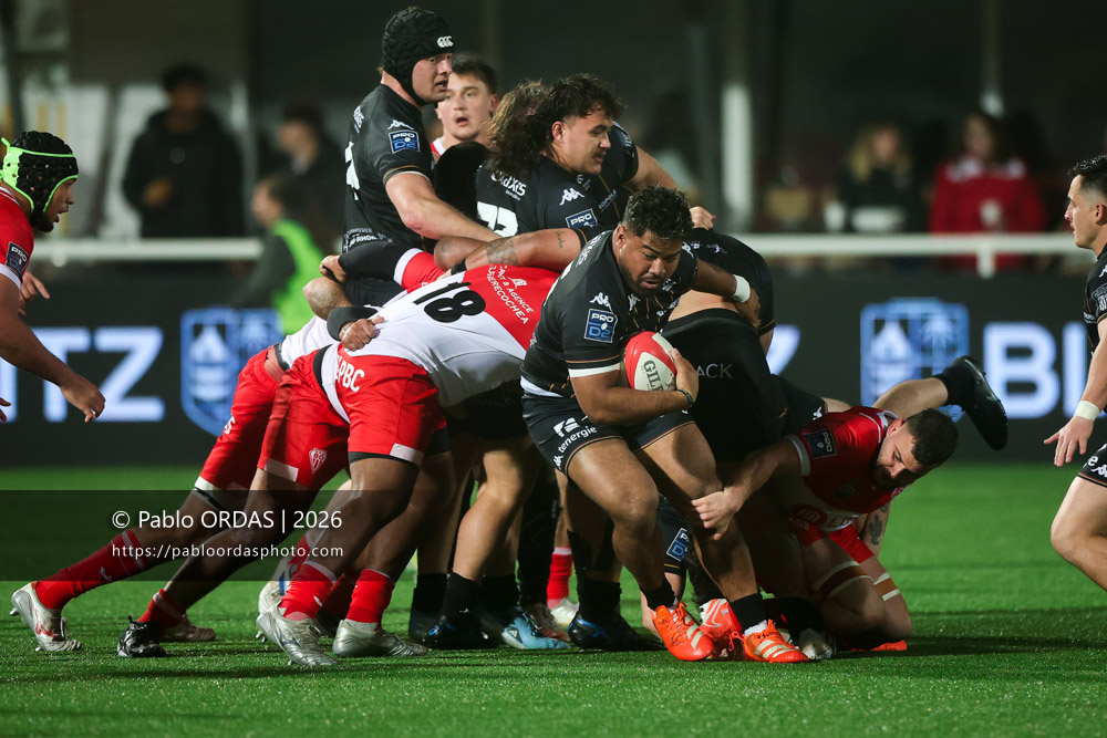Kapeli Pifeleti JR, lors du match de Pro D2 entre le Biarritz olympique et Provence Rugby, le 6 mars 2026 au stade Aguiléra de Biarritz, France (Photo Pablo ORDAS)