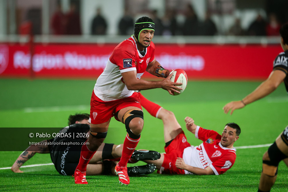 Aston Fortuin, lors du match de Pro D2 entre le Biarritz olympique et Provence Rugby, le 6 mars 2026 au stade Aguiléra de Biarritz, France (Photo Pablo ORDAS)