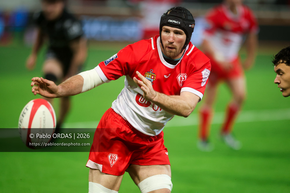 Alban Placines, lors du match de Pro D2 entre le Biarritz olympique et Provence Rugby, le 6 mars 2026 au stade Aguiléra de Biarritz, France (Photo Pablo ORDAS)