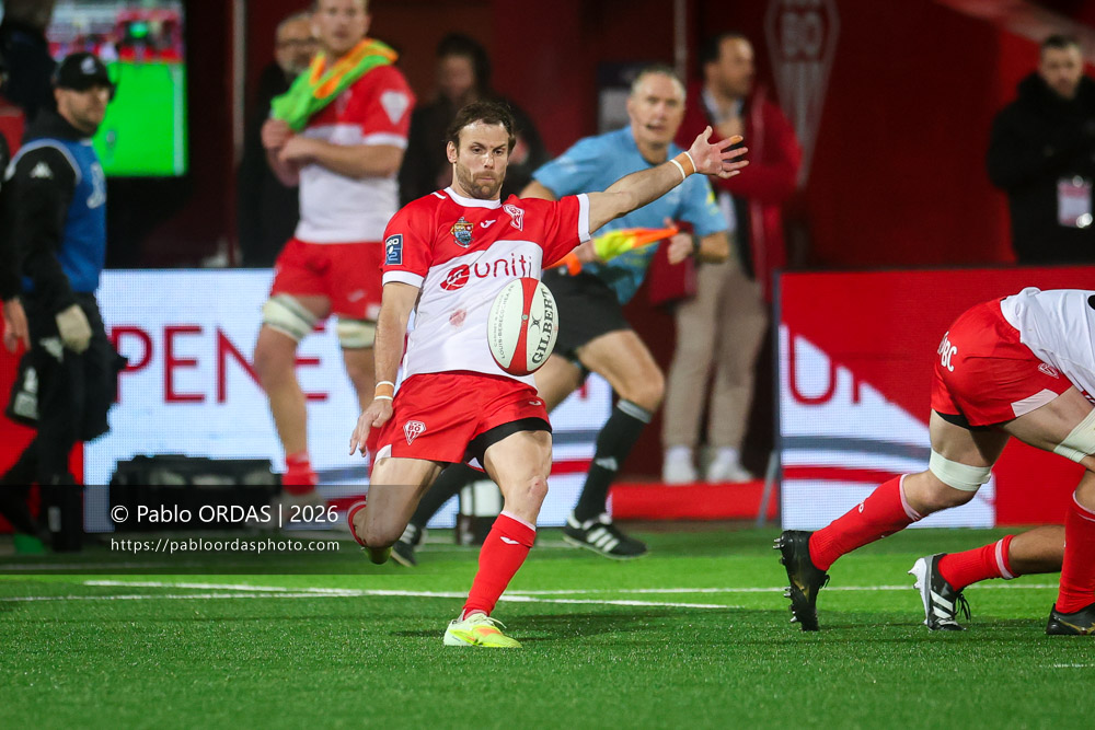Yann Lesgourgues, lors du match de Pro D2 entre le Biarritz olympique et Provence Rugby, le 6 mars 2026 au stade Aguiléra de Biarritz, France (Photo Pablo ORDAS)