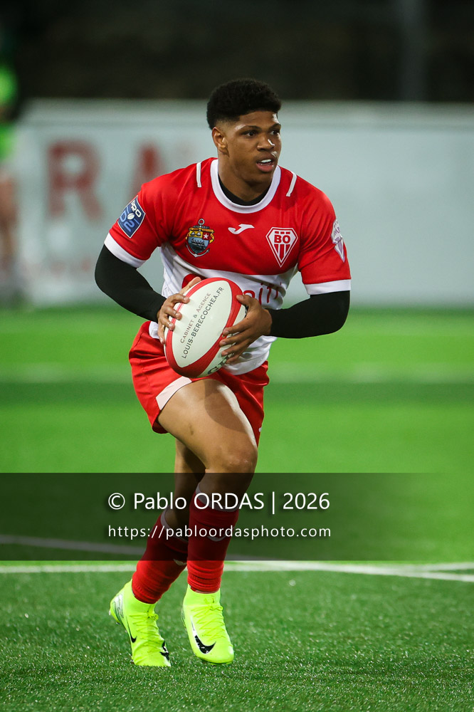 Joe Jonas, lors du match de Pro D2 entre le Biarritz olympique et Provence Rugby, le 6 mars 2026 au stade Aguiléra de Biarritz, France (Photo Pablo ORDAS)