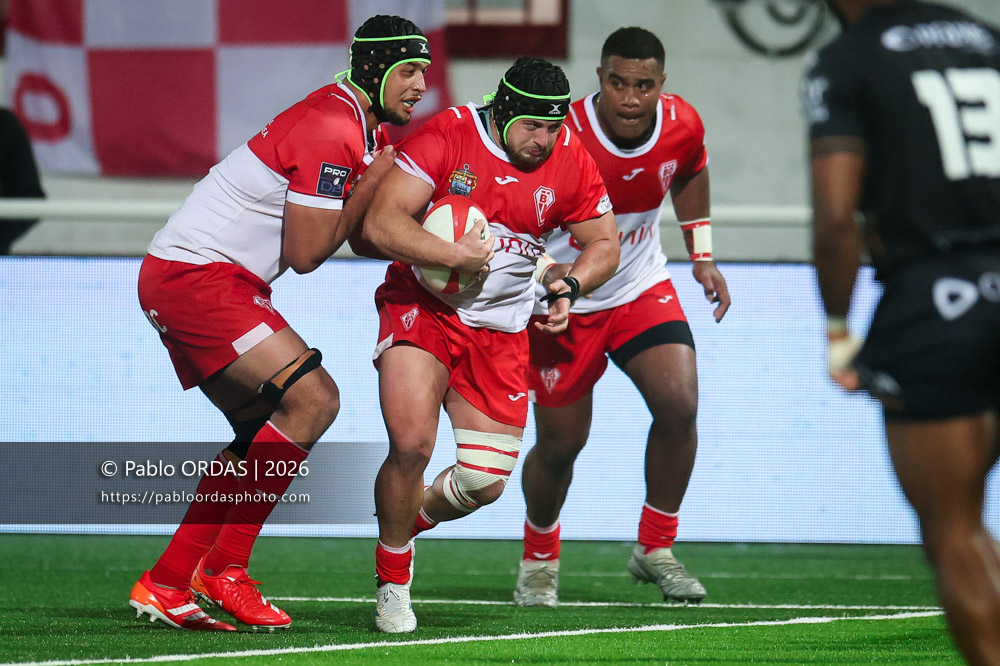 Giorgi Nutsubidze, lors du match de Pro D2 entre le Biarritz olympique et Provence Rugby, le 6 mars 2026 au stade Aguiléra de Biarritz, France (Photo Pablo ORDAS)