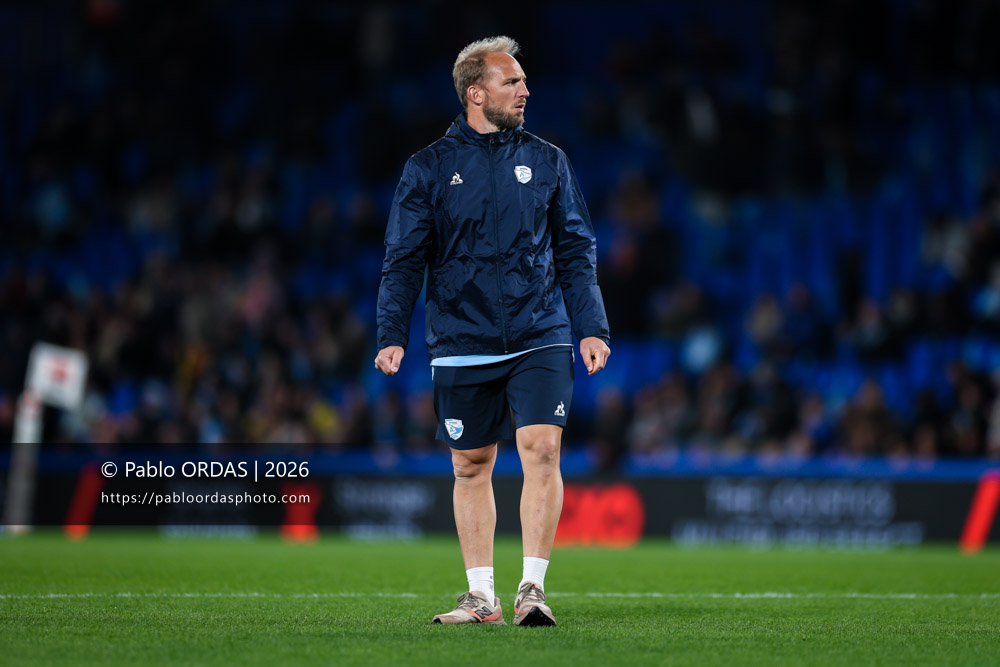 Jean Monribot, lors du match de Top 14 entre l'Aviron bayonnais et le Stade rochelais, le 28 mars 2026 au stade Anoeta de Saint-Sébastien, Espagne (Photo Pablo ORDAS)