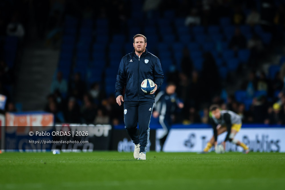 Camille Lopez, lors du match de Top 14 entre l'Aviron bayonnais et le Stade rochelais, le 28 mars 2026 au stade Anoeta de Saint-Sébastien, Espagne (Photo Pablo ORDAS)