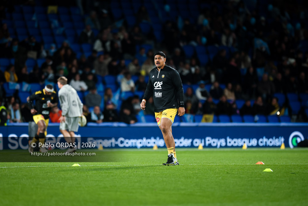 Will Skelton, lors du match de Top 14 entre l'Aviron bayonnais et le Stade rochelais, le 28 mars 2026 au stade Anoeta de Saint-Sébastien, Espagne (Photo Pablo ORDAS)