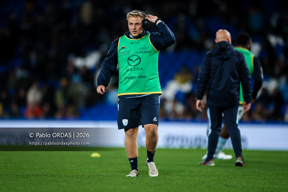 Arnaud Baratchart, lors du match de Top 14 entre l'Aviron bayonnais et le Stade rochelais, le 28 mars 2026 au stade Anoeta de Saint-Sébastien, Espagne (Photo Pablo ORDAS)