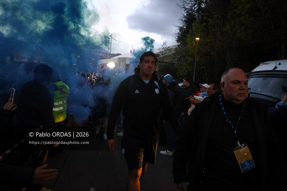 Lucas Paulos, lors du match de Top 14 entre l'Aviron bayonnais et le Stade rochelais, le 28 mars 2026 au stade Anoeta de Saint-Sébastien, Espagne (Photo Pablo ORDAS)