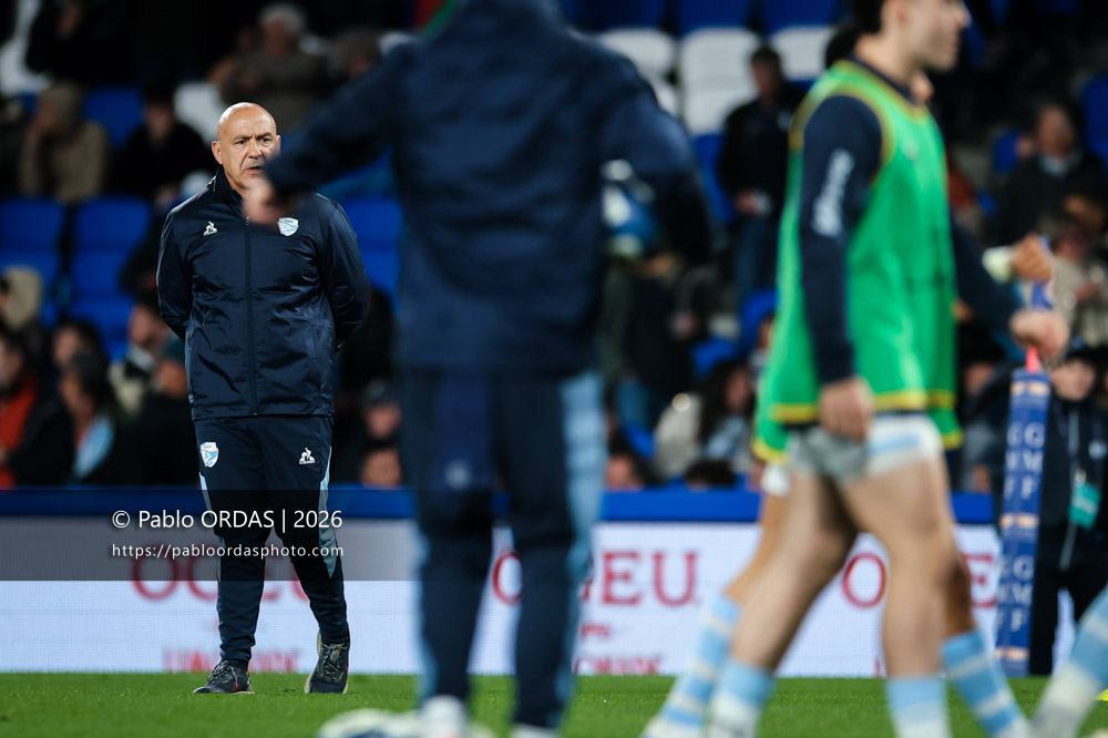 Laurent Travers, lors du match de Top 14 entre l'Aviron bayonnais et le Stade rochelais, le 28 mars 2026 au stade Anoeta de Saint-Sébastien, Espagne (Photo Pablo ORDAS)
