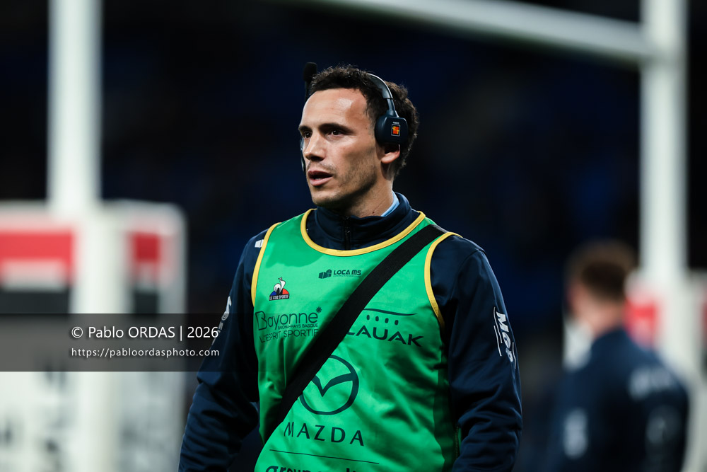 Nicolas Champres, lors du match de Top 14 entre l'Aviron bayonnais et le Stade rochelais, le 28 mars 2026 au stade Anoeta de Saint-Sébastien, Espagne (Photo Pablo ORDAS)