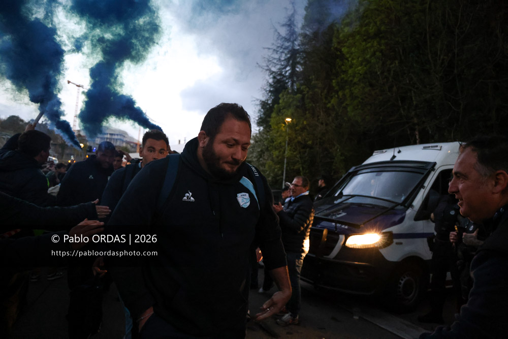 Swan Cormenier, lors du match de Top 14 entre l'Aviron bayonnais et le Stade rochelais, le 28 mars 2026 au stade Anoeta de Saint-Sébastien, Espagne (Photo Pablo ORDAS)