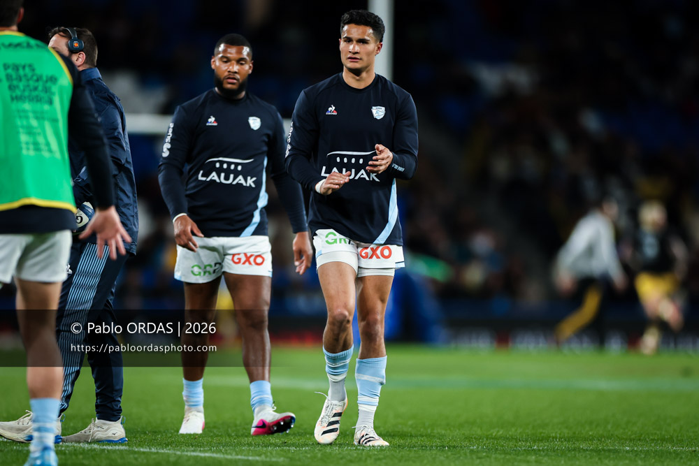Tom Spring, lors du match de Top 14 entre l'Aviron bayonnais et le Stade rochelais, le 28 mars 2026 au stade Anoeta de Saint-Sébastien, Espagne (Photo Pablo ORDAS)