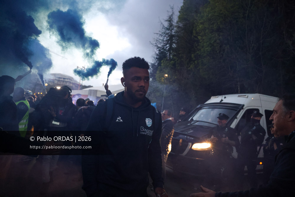 Sireli Maqala, lors du match de Top 14 entre l'Aviron bayonnais et le Stade rochelais, le 28 mars 2026 au stade Anoeta de Saint-Sébastien, Espagne (Photo Pablo ORDAS)