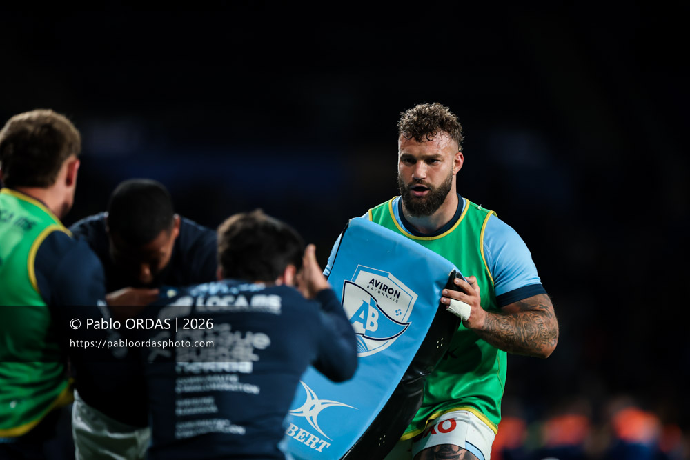 Federico Mori, lors du match de Top 14 entre l'Aviron bayonnais et le Stade rochelais, le 28 mars 2026 au stade Anoeta de Saint-Sébastien, Espagne (Photo Pablo ORDAS)