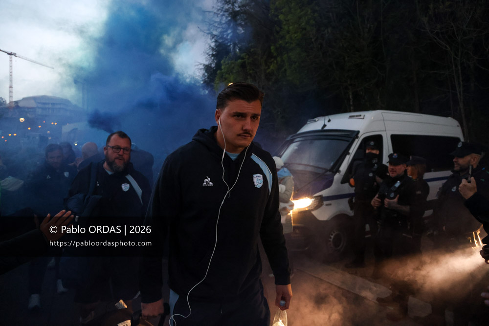 Esteban Capilla, lors du match de Top 14 entre l'Aviron bayonnais et le Stade rochelais, le 28 mars 2026 au stade Anoeta de Saint-Sébastien, Espagne (Photo Pablo ORDAS)