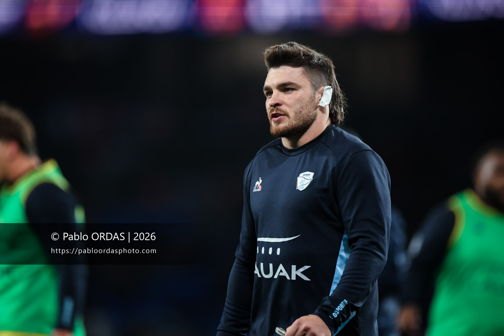 Mateo Carreras, lors du match de Top 14 entre l'Aviron bayonnais et le Stade rochelais, le 28 mars 2026 au stade Anoeta de Saint-Sébastien, Espagne (Photo Pablo ORDAS)