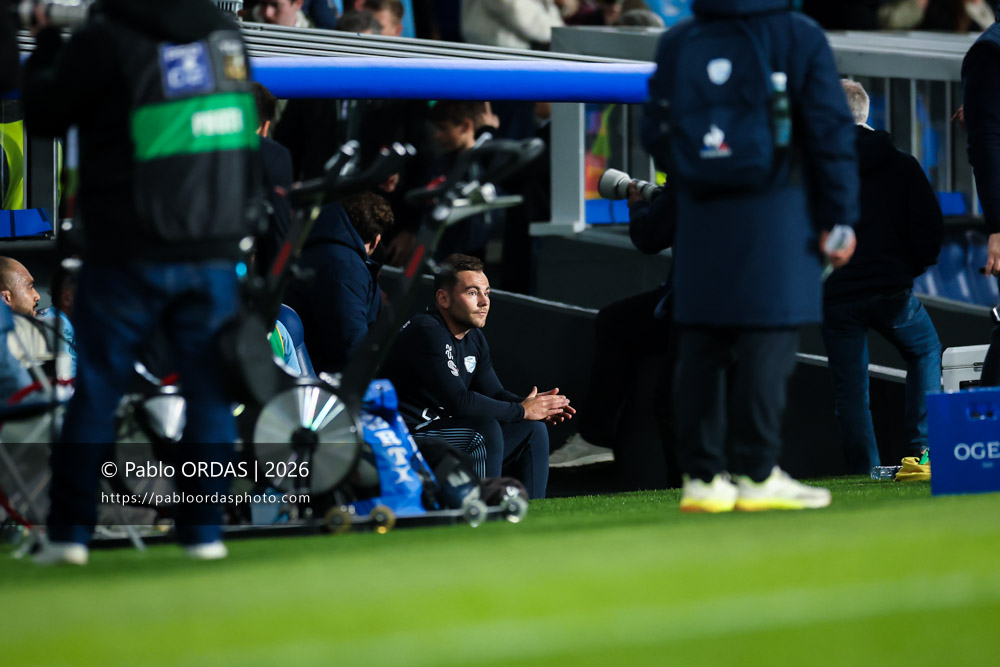 Joris Segonds, lors du match de Top 14 entre l'Aviron bayonnais et le Stade rochelais, le 28 mars 2026 au stade Anoeta de Saint-Sébastien, Espagne (Photo Pablo ORDAS)