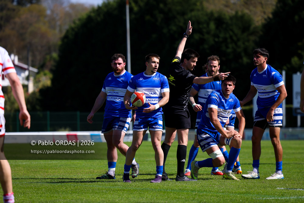 Alexis Bérot, lors du match de Nationale 2 entre l'Anglet olympique et Salles, le 29 mars 2026 au stade Saint-Jean d'Anglet, France (Photo Pablo ORDAS