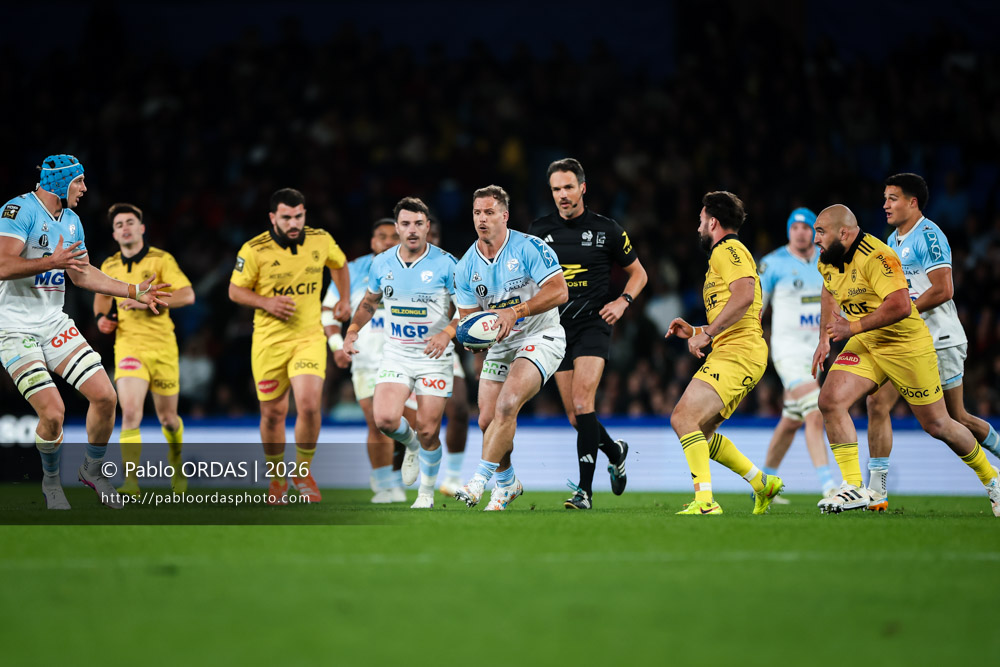 Facundo Bosch, lors du match de Top 14 entre l'Aviron bayonnais et le Stade rochelais, le 28 mars 2026 au stade Anoeta de Saint-Sébastien, Espagne (Photo Pablo ORDAS)