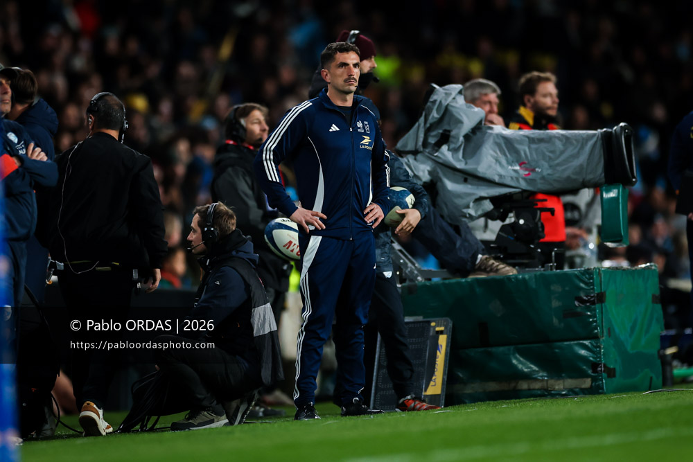 Timothée Chedeville, lors du match de Top 14 entre l'Aviron bayonnais et le Stade rochelais, le 28 mars 2026 au stade Anoeta de Saint-Sébastien, Espagne (Photo Pablo ORDAS)