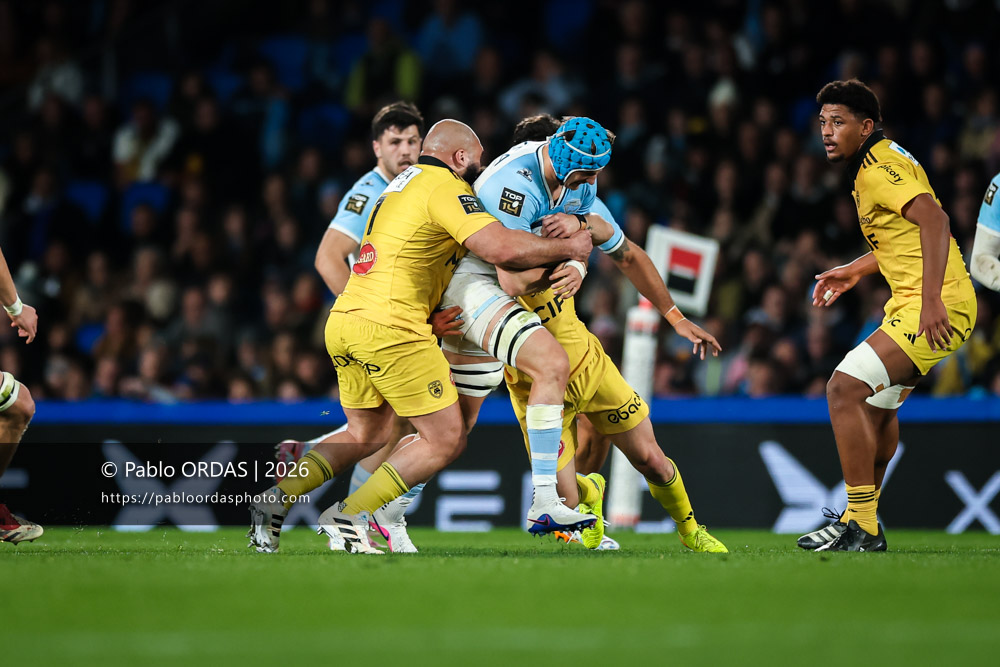 Esteban Capilla, lors du match de Top 14 entre l'Aviron bayonnais et le Stade rochelais, le 28 mars 2026 au stade Anoeta de Saint-Sébastien, Espagne (Photo Pablo ORDAS)