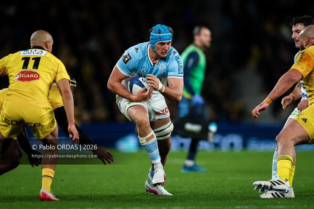 Esteban Capilla, lors du match de Top 14 entre l'Aviron bayonnais et le Stade rochelais, le 28 mars 2026 au stade Anoeta de Saint-Sébastien, Espagne (Photo Pablo ORDAS)