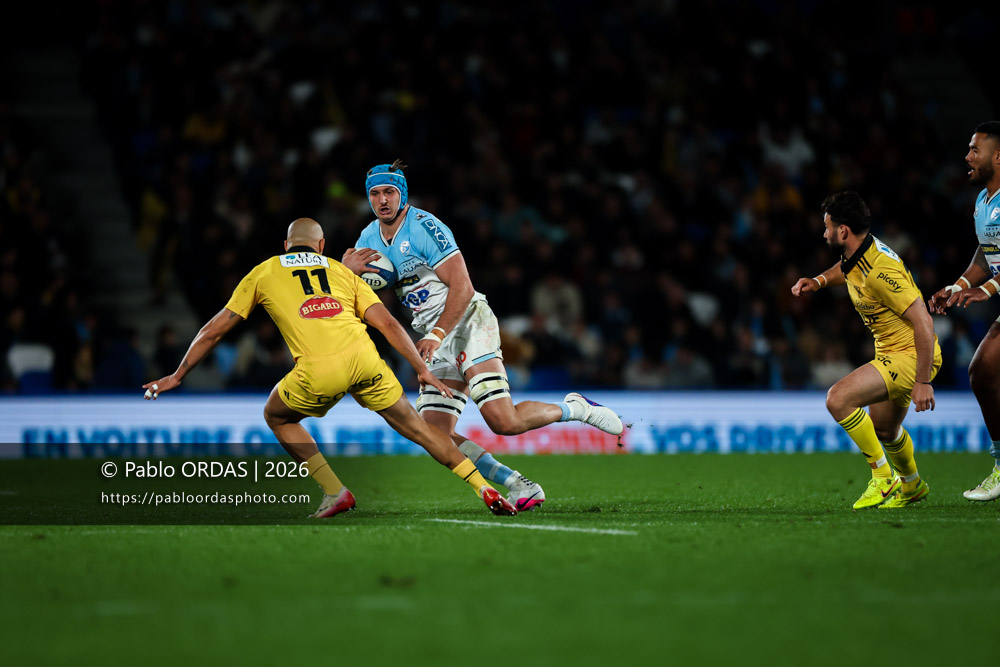 Esteban Capilla, lors du match de Top 14 entre l'Aviron bayonnais et le Stade rochelais, le 28 mars 2026 au stade Anoeta de Saint-Sébastien, Espagne (Photo Pablo ORDAS)