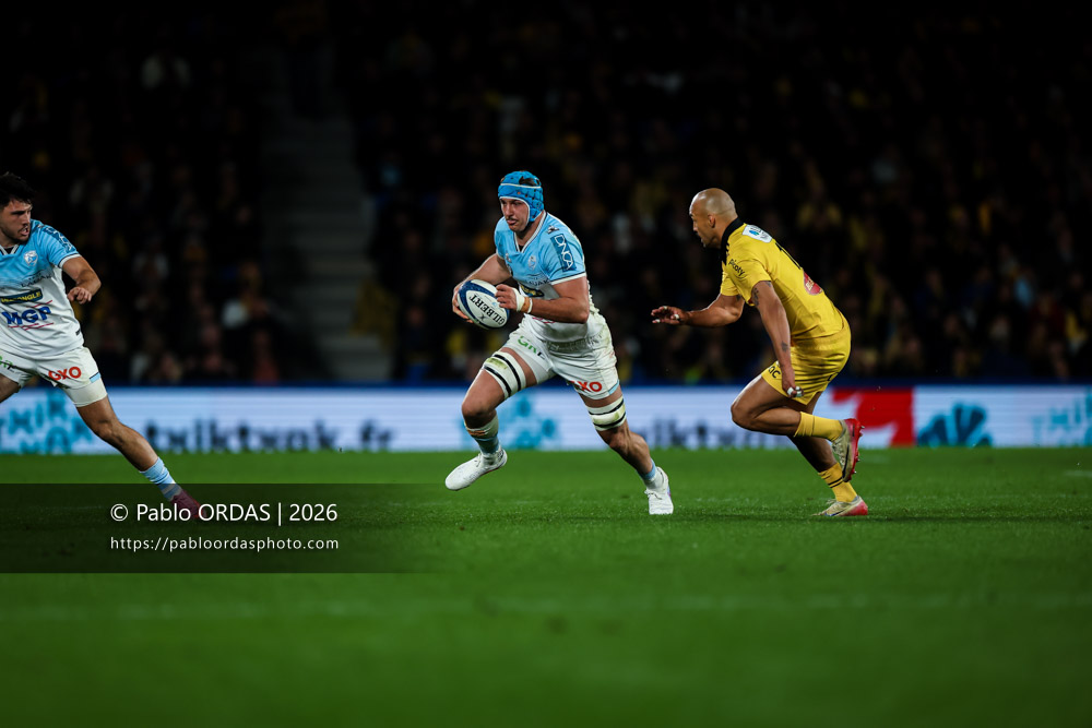 Esteban Capilla, lors du match de Top 14 entre l'Aviron bayonnais et le Stade rochelais, le 28 mars 2026 au stade Anoeta de Saint-Sébastien, Espagne (Photo Pablo ORDAS)