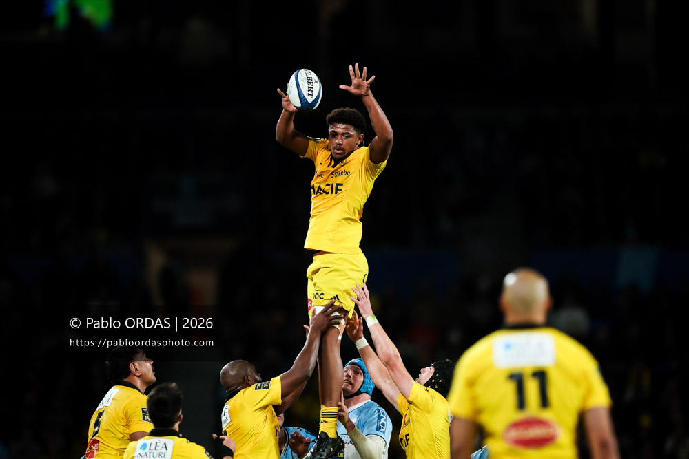 Charles Kanté-Samba, lors du match de Top 14 entre l'Aviron bayonnais et le Stade rochelais, le 28 mars 2026 au stade Anoeta de Saint-Sébastien, Espagne (Photo Pablo ORDAS)