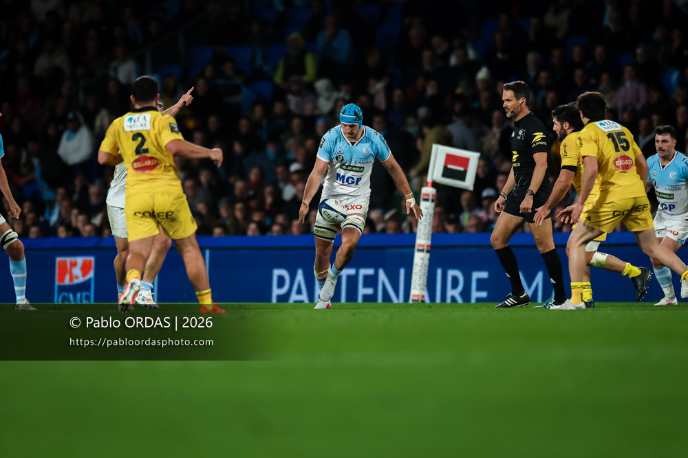 Esteban Capilla, lors du match de Top 14 entre l'Aviron bayonnais et le Stade rochelais, le 28 mars 2026 au stade Anoeta de Saint-Sébastien, Espagne (Photo Pablo ORDAS)