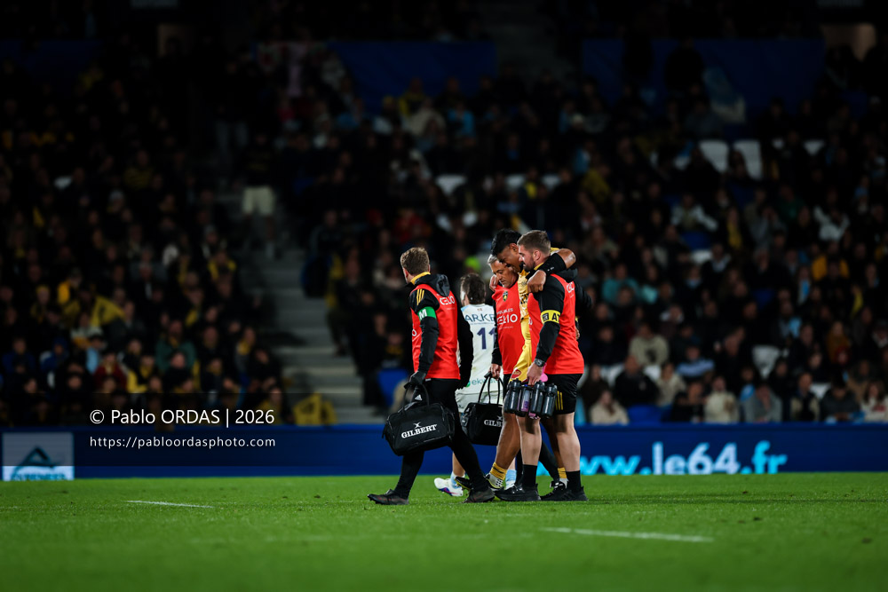 Will Skelton, lors du match de Top 14 entre l'Aviron bayonnais et le Stade rochelais, le 28 mars 2026 au stade Anoeta de Saint-Sébastien, Espagne (Photo Pablo ORDAS)
