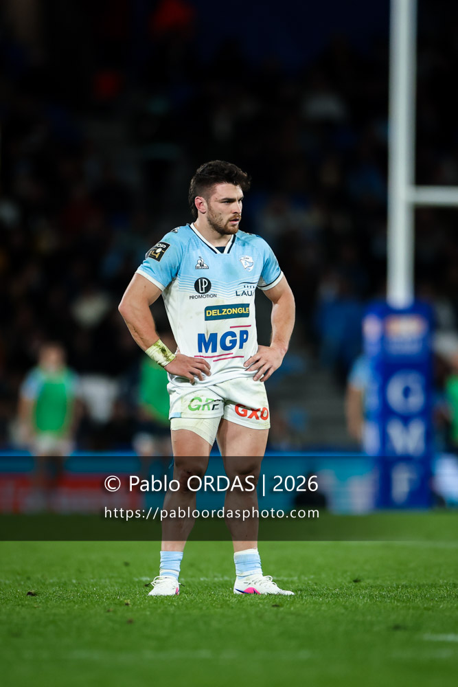 Mateo Carreras, lors du match de Top 14 entre l'Aviron bayonnais et le Stade rochelais, le 28 mars 2026 au stade Anoeta de Saint-Sébastien, Espagne (Photo Pablo ORDAS)